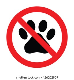 Prohibiting sign for dog.No Dog paw sign. Vector illustration