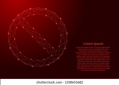 Prohibiting sign empty the circle crosses the diagonal line from futuristic polygonal red lines and glowing stars for banner, poster, greeting card. Vector illustration.