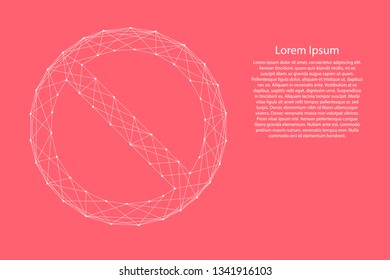 Prohibiting sign empty the circle crosses the diagonal line from abstract futuristic polygonal white lines and dots on pink rose color coral background for banner, poster. Vector illustration.