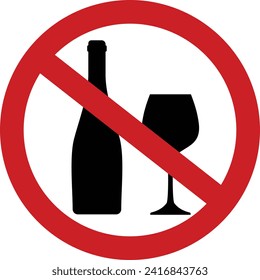 Prohibiting sign for no alcohol. No drinking
sign vector. No drinking
alcohol or wine with red banned sign. Stop
Drinking Alcohol. Stop drinking or
No alcohols. Vector wine bottle and
glass