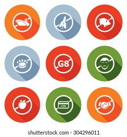 Prohibiting signs Icons Set. Vector Illustration. Isolated Flat Icons collection on a color background for design