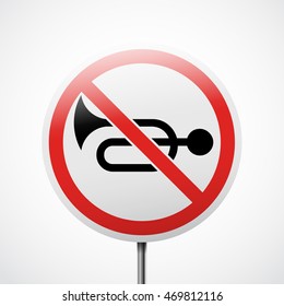 Prohibiting traffic sign. Beep disabled vector illustration.
