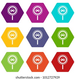 Prohibiting traffic sign icon set many color hexahedron isolated on white vector illustration