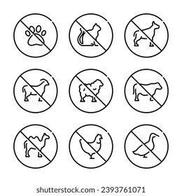 Prohibition animals symbol set vector. No animals sign symbol set vector