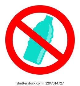 Prohibition or ban sign with disposable blue plastic bottle. Plastic Free concept, stop using plastic vector illustration