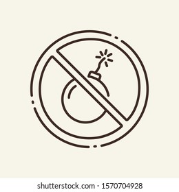 Prohibition of bombs thin line icon. No explosives, circular stop, warning isolated outline sign. Artificial intelligence concept. Vector illustration symbol element for web design and apps.