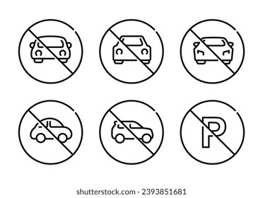 Prohibition car symbol set vector. No car sign symbol set vector