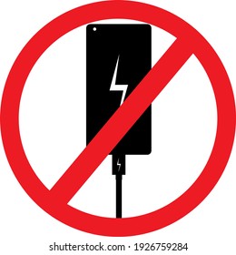 Prohibition Charging smartphone sign with fast charging. Battery charging vector design.
