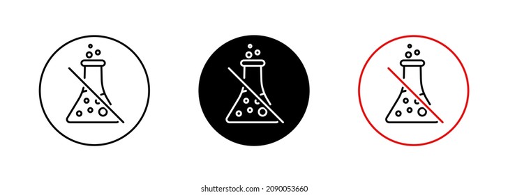 Prohibition of chemical additives vector sign. Non-toxic symbol. Chemical flask icon. Eco, laboratory, research and science symbol. Environmental chemistry line icon. Green care.