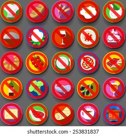 Prohibition Concept Food Icon Collection Twenty Five Square Flat Icons Vector Illustration. Infographic Elements Food Icons.