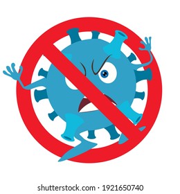 Prohibition coronavirus icon, monster virus banned. Non infected and not illness, ban micro organism. Vector illustration