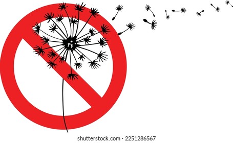 Prohibition of dandelion weeds, yard weeds, unwanted lawn plants. Symbol in the garden, lawn, gardening. Vector illustration