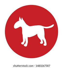 Prohibition dog red circle sign. Breed bullterrier. Vector illustration isolated on white background.