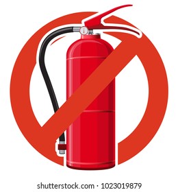 Prohibition of extinguishing fire equipment. Strict ban on water extinguishing, forbid. Stop firefighting. Master vector illustration, isolated on white background.