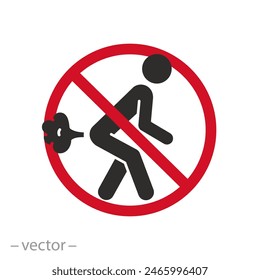 prohibition fart icon, stop bad smell, no farting, flat symbol on white background - vector illustration