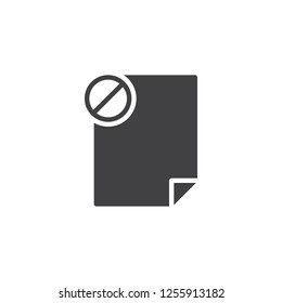 Prohibition file document vector icon. filled flat sign for mobile concept and web design. Not allowed file simple solid icon. Symbol, logo illustration. Pixel perfect vector graphics