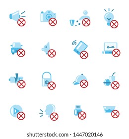 Prohibition flat icon set on white background.