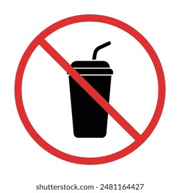 Prohibition of food eating and drinking icon set. Burger and drink bottle symbol. Vector Illustration.