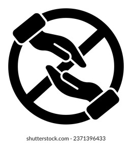 Prohibition of hands contact solid icon, social distancing concept, Do not contact sign on white background, physical distancing icon in glyph style for mobile and web. Vector graphics