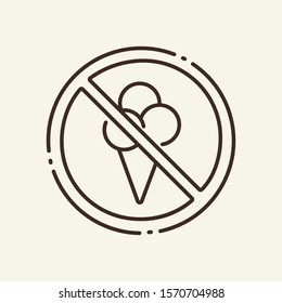 Prohibition of ice cream thin line icon. No food, circular stop, dessert isolated outline sign. Artificial intelligence concept. Vector illustration symbol element for web design and apps
