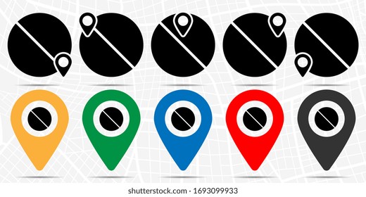 Icono de prohibición en conjunto de ubicaciones. Glifo simple, elemento de ilustración plana de la web, iconos temáticos minimalistas
