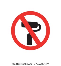 Prohibition Icon of Paint Roller Inside Red Circle with Diagonal Line Symbol