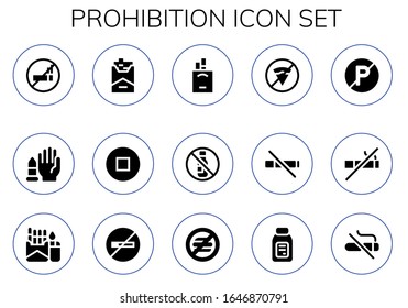 conjunto de iconos de prohibición. 15 iconos de prohibición rellenos. Incluido Prohibido fumar, Sin armas, Cigarrillo, Parada, Cigarrillos, Sin alcohol, comida rápida, humo, estacionamiento, íconos de comida