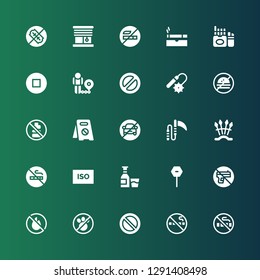 prohibition icon set. Collection of 25 filled prohibition icons included No smoking, Forbidden, No pets, No fire allowed, weapons, Stop, Alcohol, Iso, Weapons, Weapon, parking