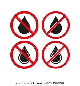 Conjunto de iconos de prohibición. Símbolo rojo sin caída. Ilustración de signo de advertencia. Diseño de alerta de Vector.