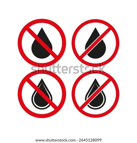 Prohibition icon set. Red no drop symbol. Warning sign illustration. Vector alert design.