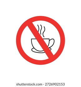 Prohibition Icon of Steaming Beverage Cup Inside Red Circle with Diagonal Line Symbol