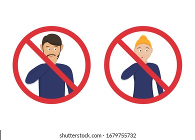 Prohibition icons do not touch your mouth with man and woman in a flat design. Tips for not picking up a virus