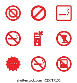 Prohibition icons set. set of 9 prohibition filled icons such as no laptop, smoking area, no smoking, bacteria