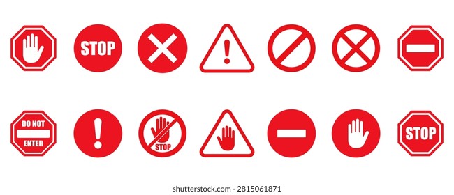Prohibition Icons Set. Stop Sign Collection. No Entry Symbols. Traffic Restriction Icons. Isolated Vector Illustration.