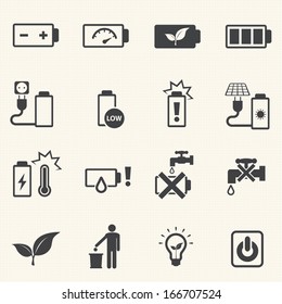 Prohibition And instruction of Battery. Vector icons set