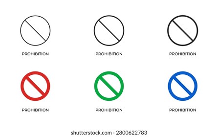 Prohibition Line Icon Set for No Entry, Restriction Signs, Safety Rules, Warning Symbols and Forbidden Actions Outline Vector Collection