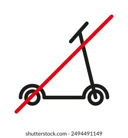 Prohibition line sign. No kick scooter outline icon on white background. Editable stroke. Vector illustration