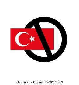 Marca de prohibición y bandera turca. Vector.