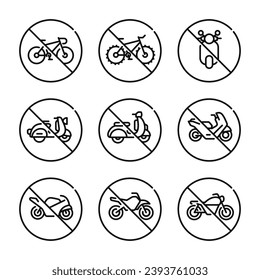 Prohibition motorcycle symbol set vector. No motorcycle sign symbol set vector