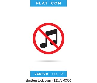 Prohibition Music Icon Vector Flat Design Template.