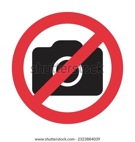 Prohibition No Photo Sign, No Photographing Prohibition Sign Symbol, No Video, No photography Icon, Do Not Take Photo Sign, Camera Icon With Red Circle, Prohibited Logo Pictogram, Vector Illustration