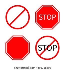 Prohibition no symbol Red round stop warning road sign set Template Isolated on white background. Flat design Vector illustration