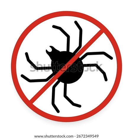 Prohibition No Tick Insect isolated Red Sign isolated on white background with shadow vector illustration