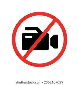 Prohibition no video recording icon. record not allowed. No photographing sign. No video digital camera prohibited sign. Do not shoot movie video. Vector illustration design. EPS 10