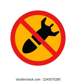 Prohibición de armas nucleares, prevención de ataques nucleares, no guerra nuclear.  Icono que prohíbe las armas nucleares. Ilustración vectorial.