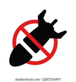 Prohibition of nuclear weapons, prevention of nuclear attack, no nuclear war.  Icon forbidding nuclear weapons. Vector illustration.