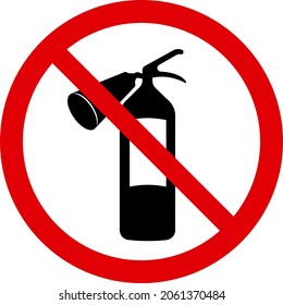 Prohibition on the use of a fire extinguisher. Do not use fire extinguishers. Safety signs. Vector image isolated on a white background.