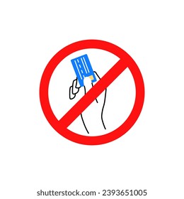 Prohibition of payment by card. Different styles, card in hand, card payment prohibited. Vector icon
