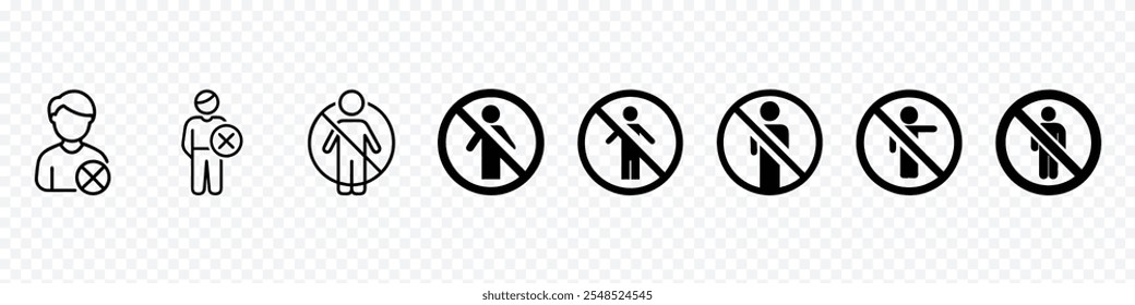 Prohibition pedestrians sign, no access for pedestrians prohibition sign, no entry sign, Sign no male. Symbol prohibited person. Figure human not allowed. Red prohibition signs