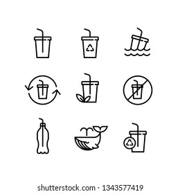
Prohibition Plastic Straw Bottle Eco Icon Set